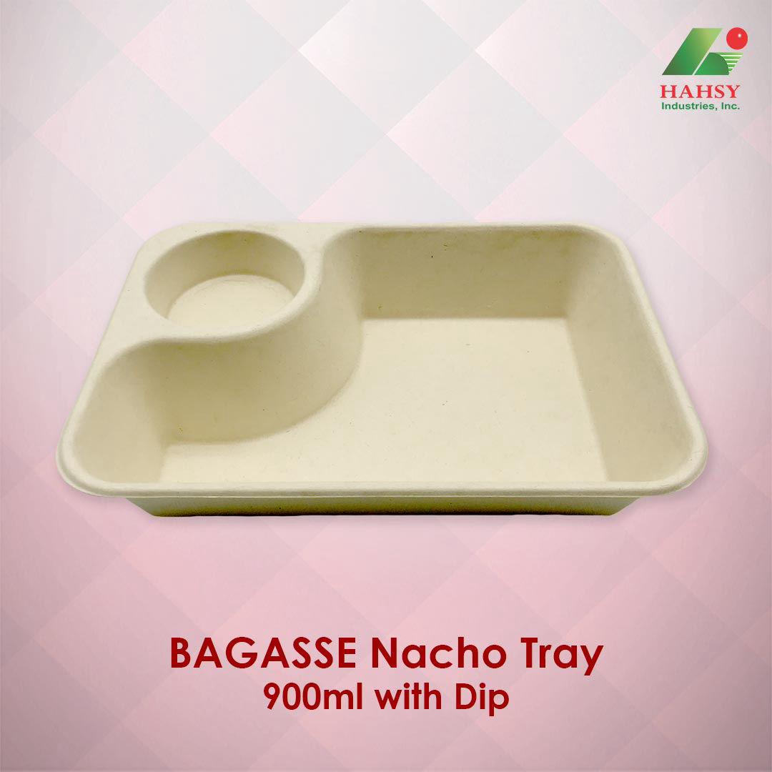 Sugarcane Bagasse Nacho Tray 900ml with Dip