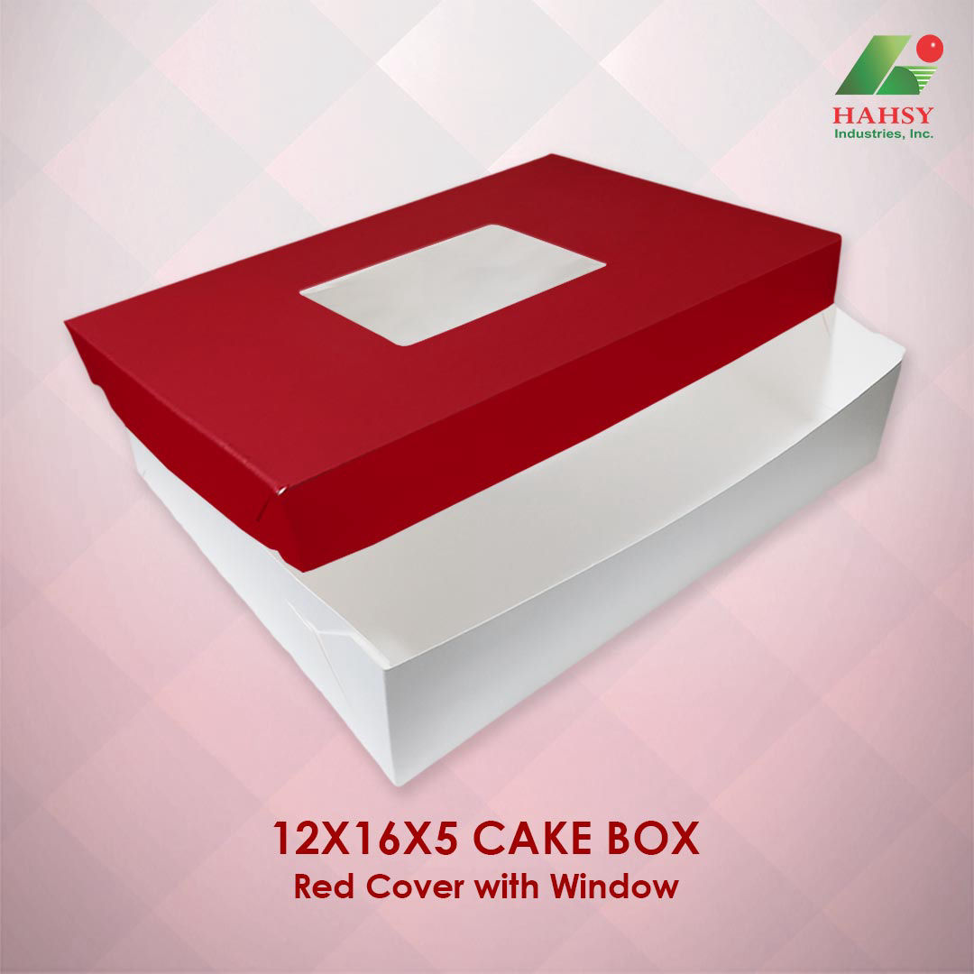 12X16X5 Cake Box Red Cover With Window