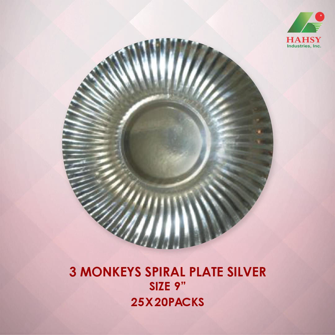 3 Monkeys Spiral Paper Plate Silver 9 inches 25x20 Packs