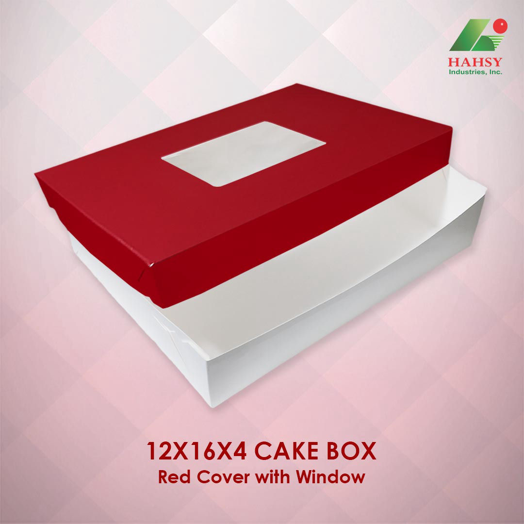 12X16X4 Cake Box Red Cover With Window