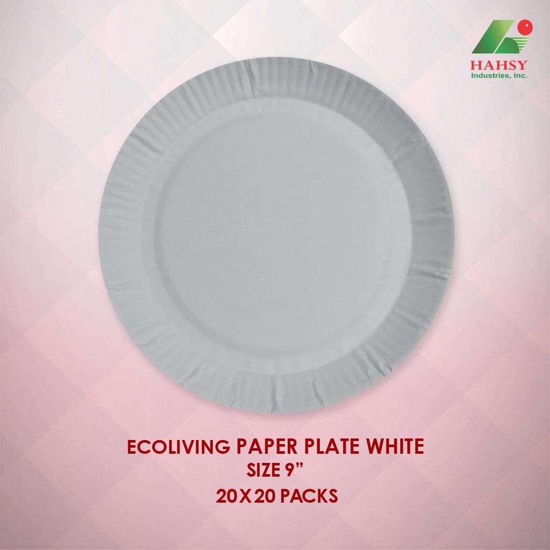 Ecoliving Paper Plate White 9 inches 20x20 Packs