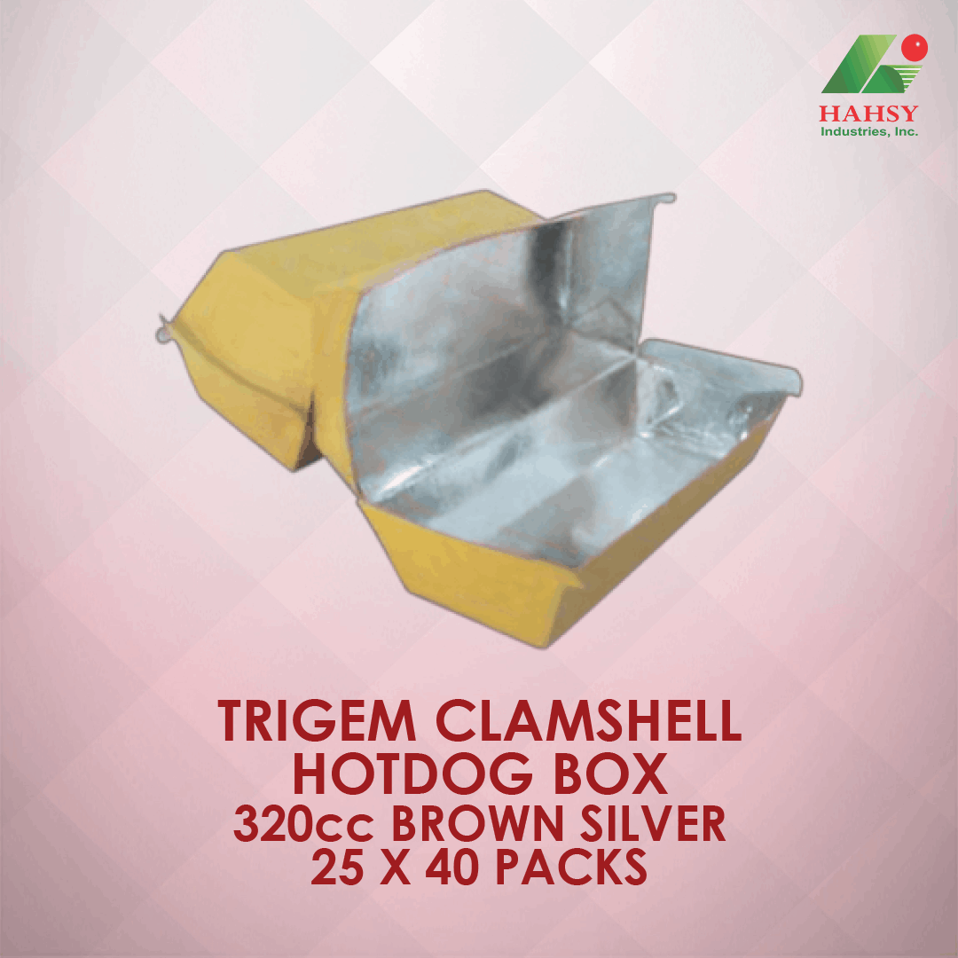 trigem clamshell hotdog box 320cc brown silver