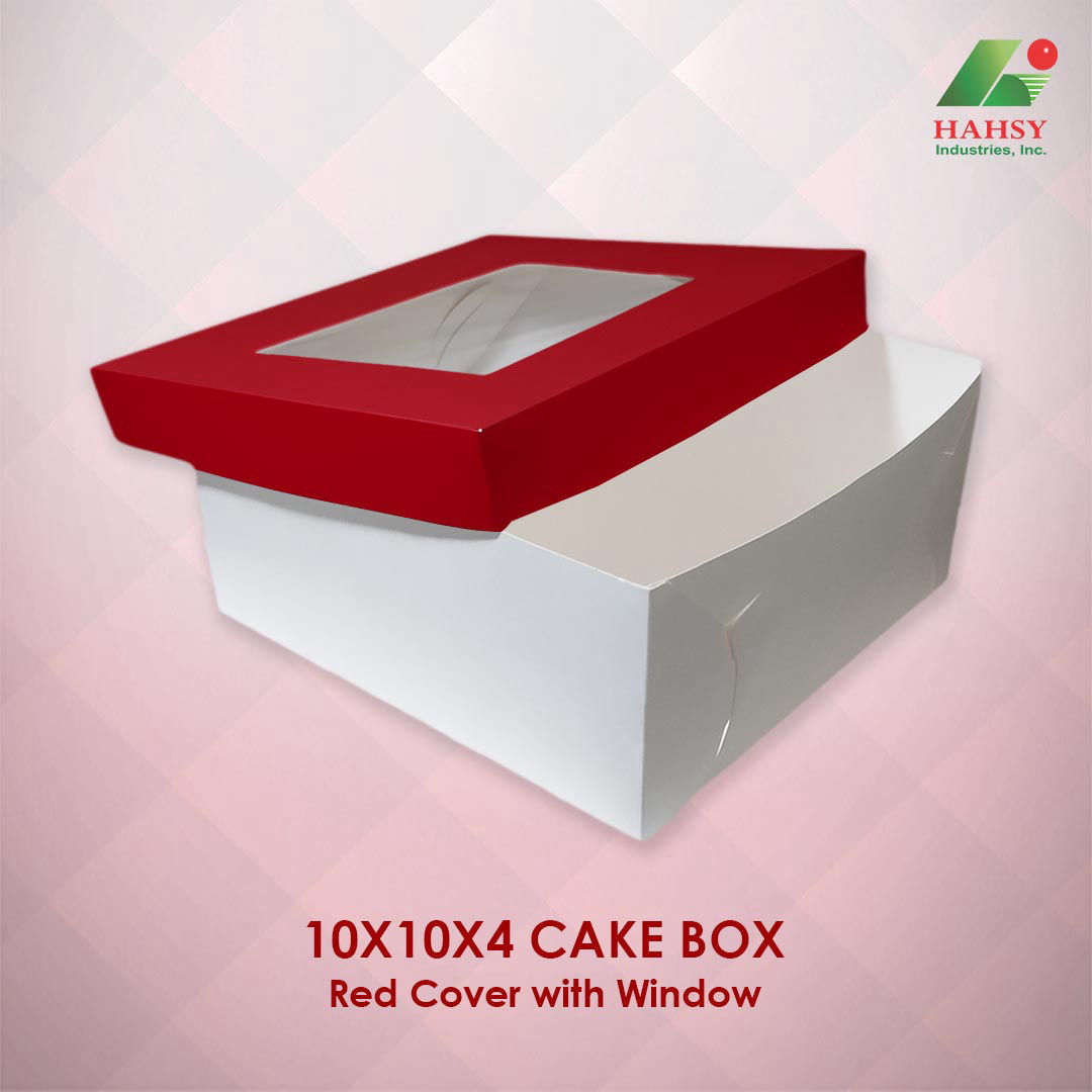 10X10X4 Cake Box Red Cover With Window