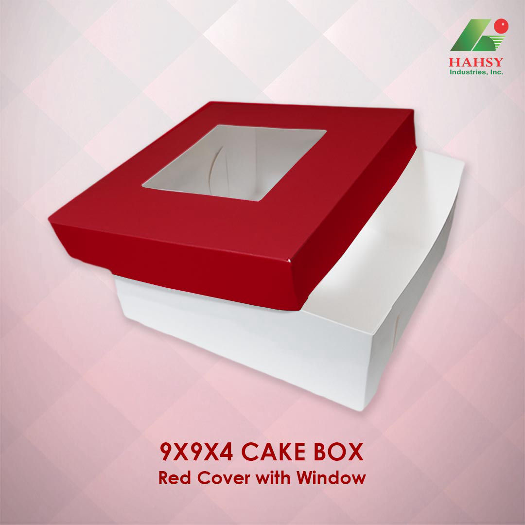 9X9X4 Cake Box Red Cover With Window