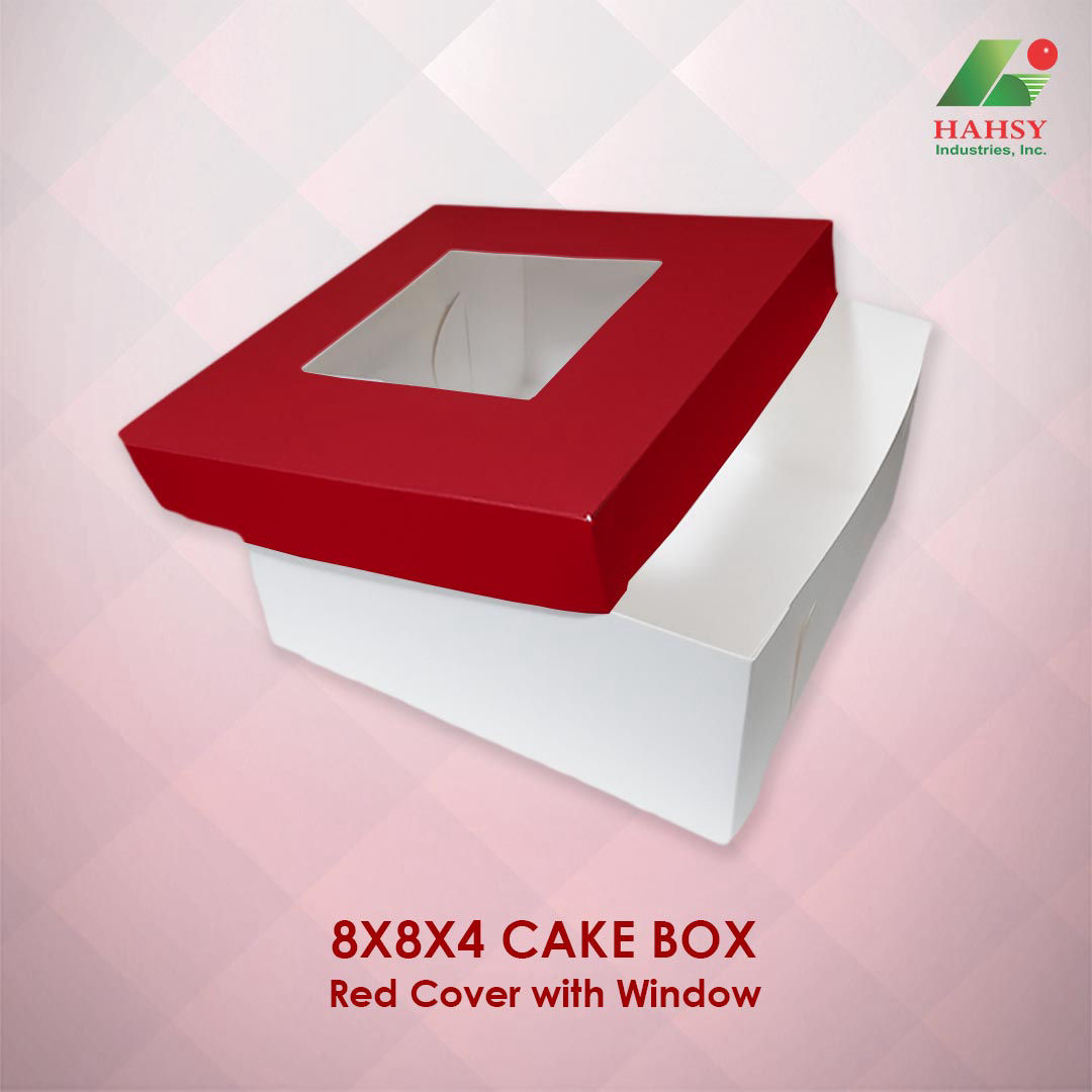 8X8X4 Cake Box Red Cover With Window