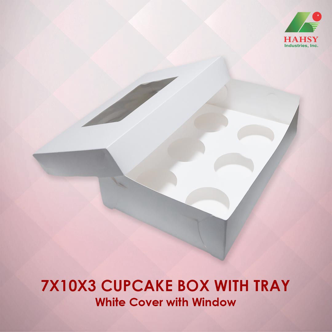 7X10X3 Cupcake Box with Tray White Cover With Window