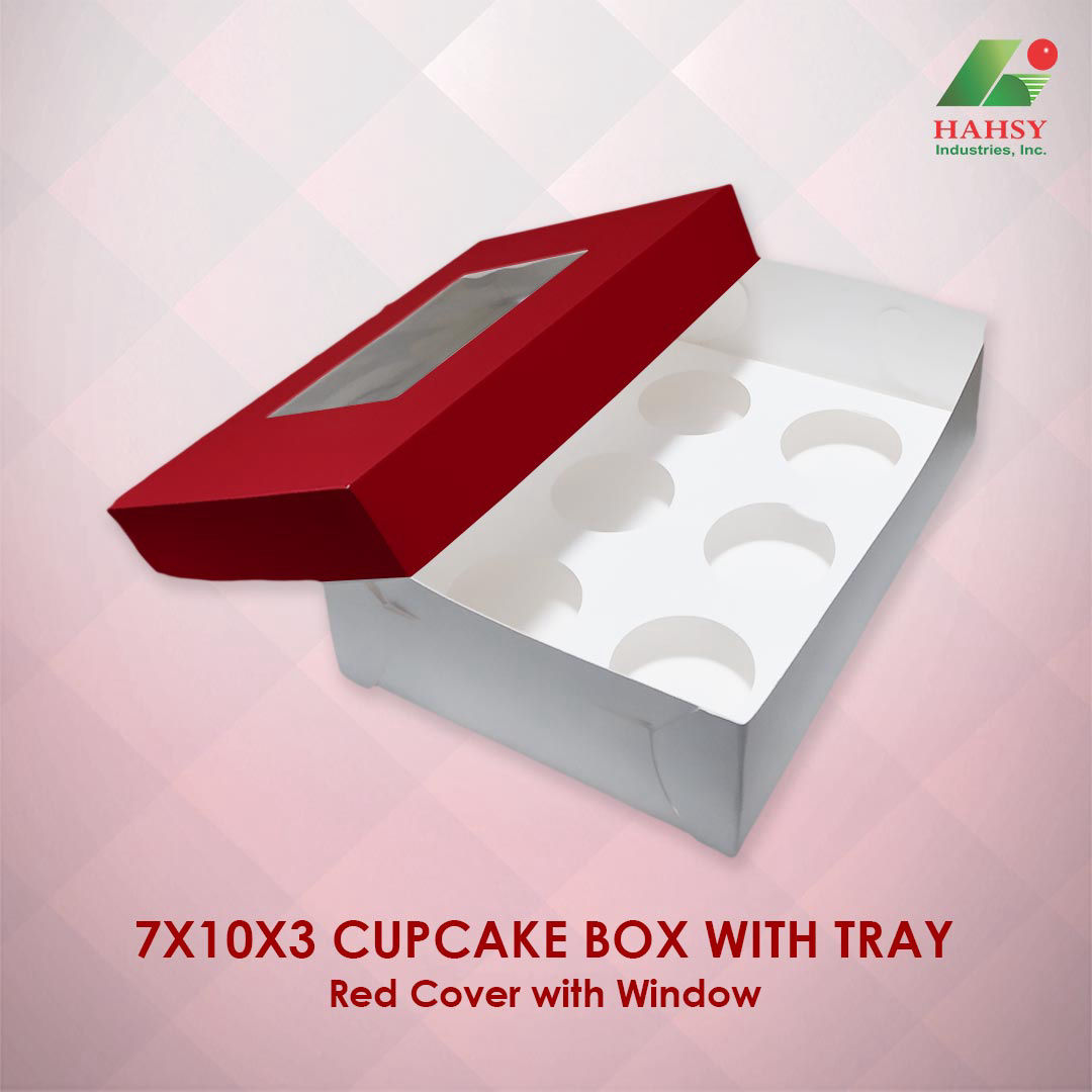 7X10X3 Cupcake Box with Tray Red Cover With Window