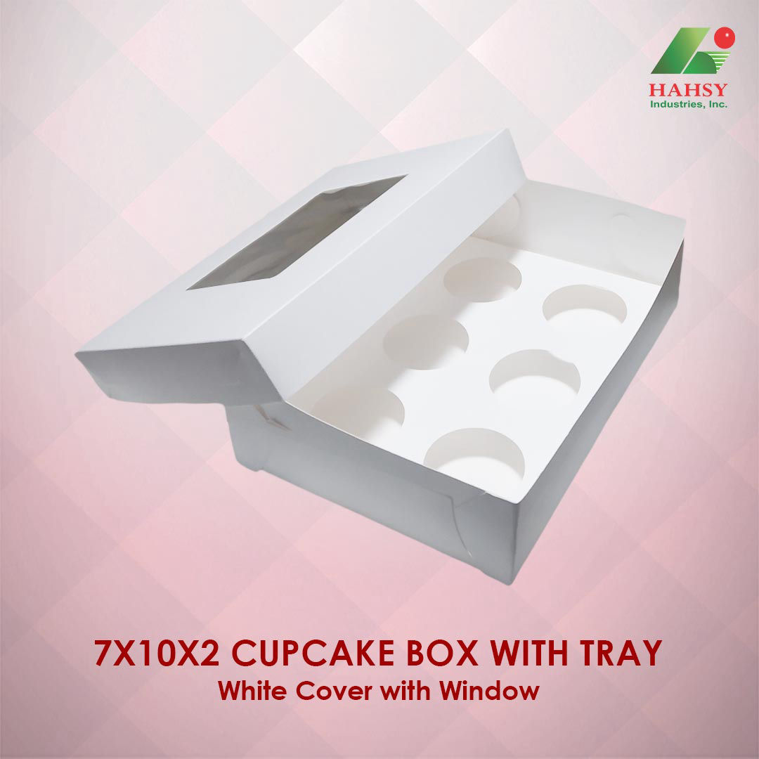 7X10X2 Cupcake Box with Tray White Cover With Window