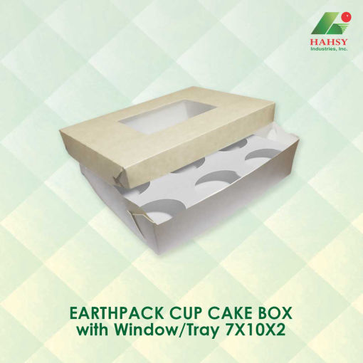 EARTHPACK Cup Cake Box with Window/Tray 7X10X2