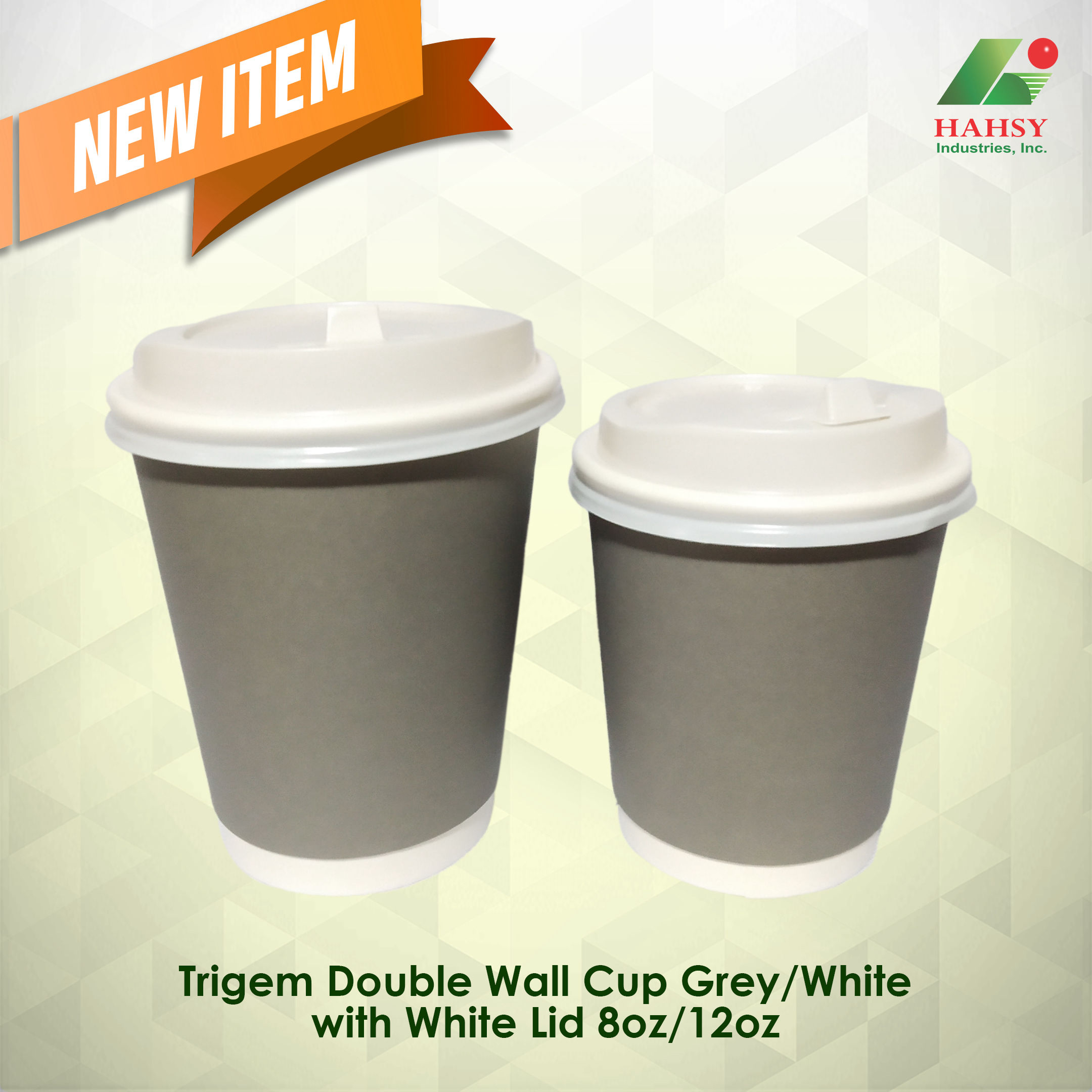 Trigem Double wall cup grey with white lid 8oz 12oz