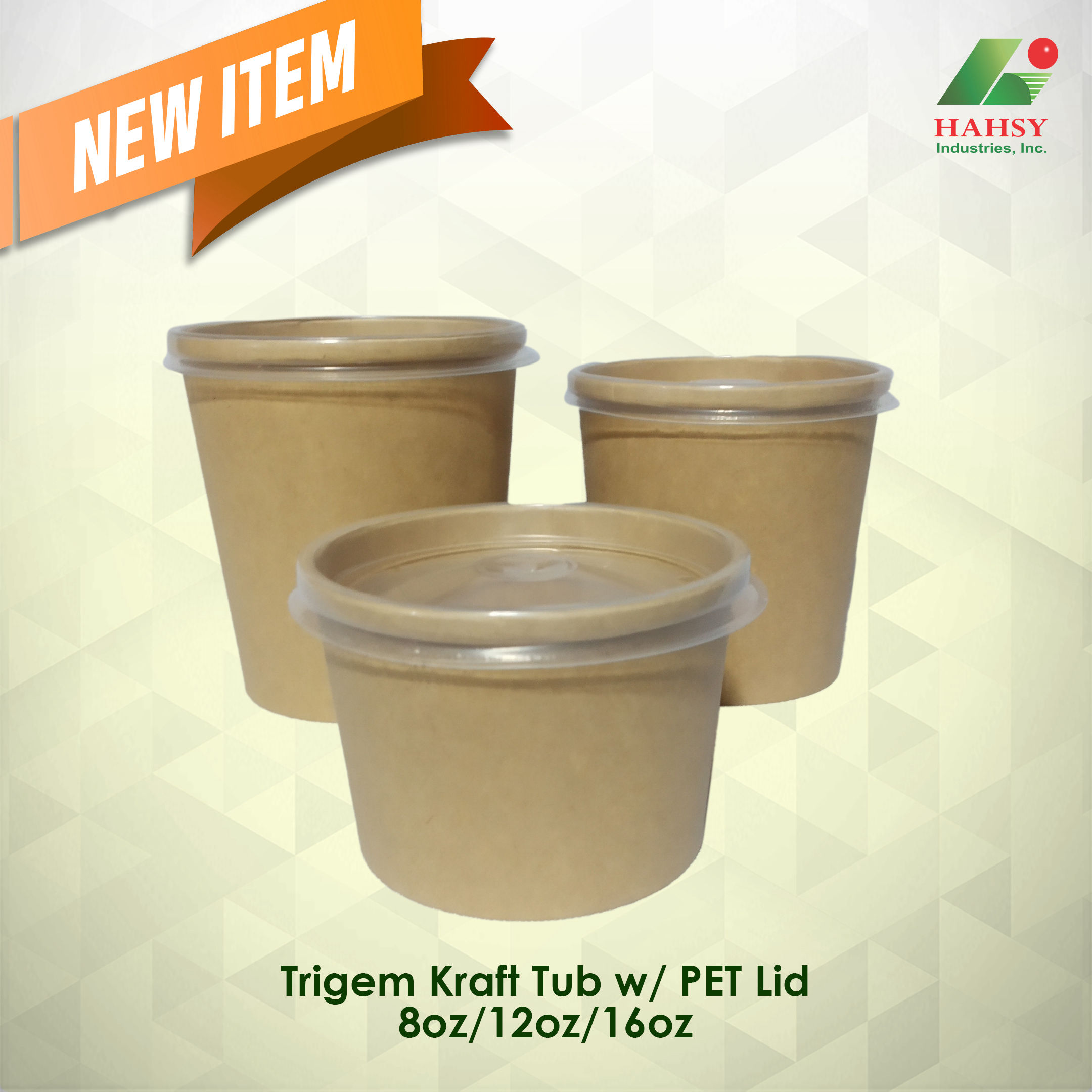 Trigem Kraft Tub with PET lid 8oz 12oz 16oz